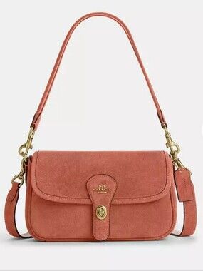 Coach Hadley Shoulder Bag in Clay Suede with Gold Hardware
